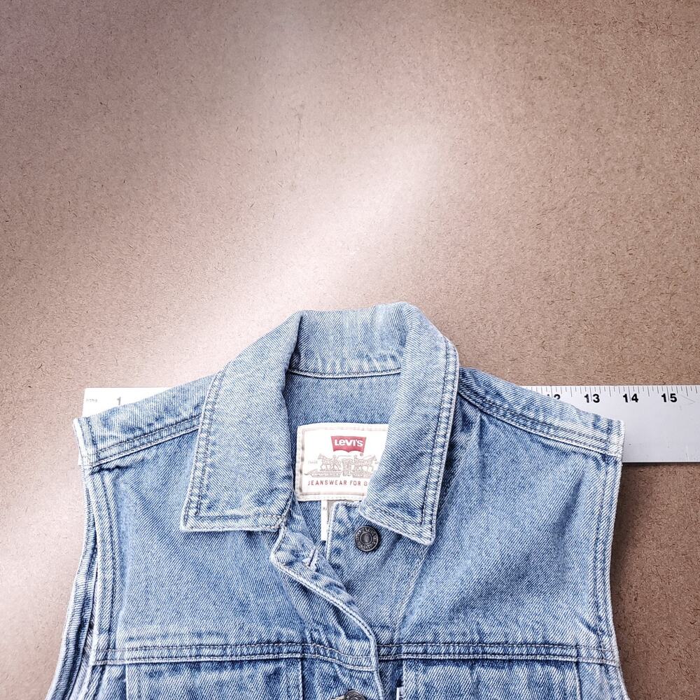 VTG Levi's Denim Vest Junior L (Women XS/S) Stone Wash Blue Streetwear Retro Y2K - Picture 7 of 11